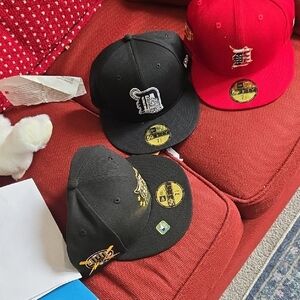 Black and Red Fitted Caps